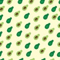 Vintage and cartoon style with the image of green avocado and avocado with bone on a beige background